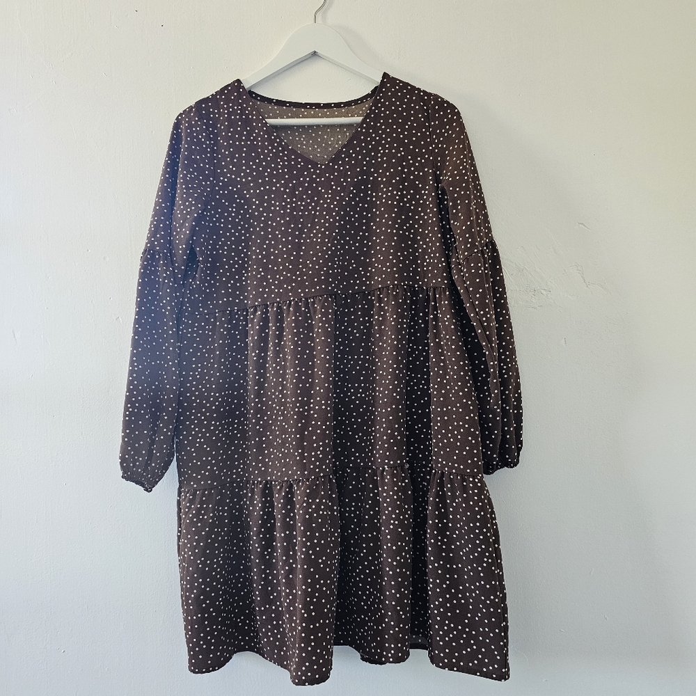 Brown Polka Dot Long Sleeve Dress